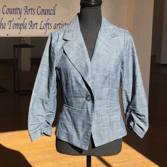 Marina Luna Jackets & Blazers - Marina Luna three-quarter inch chambray Scrunch sleeve cotton blend